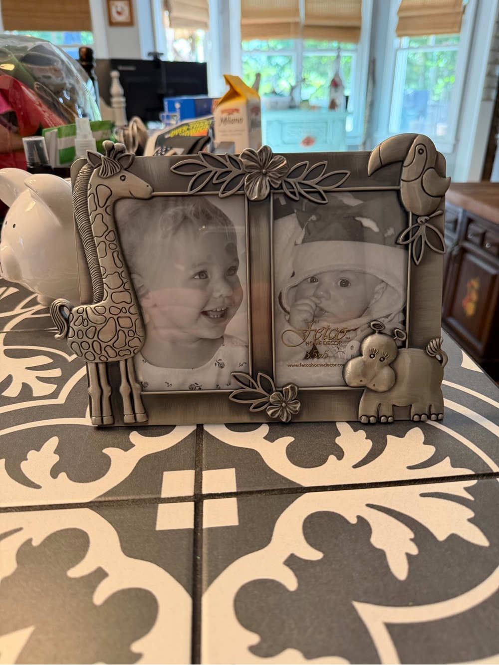 Fetco Pewter-finish Children's Double Animal Photo Frame